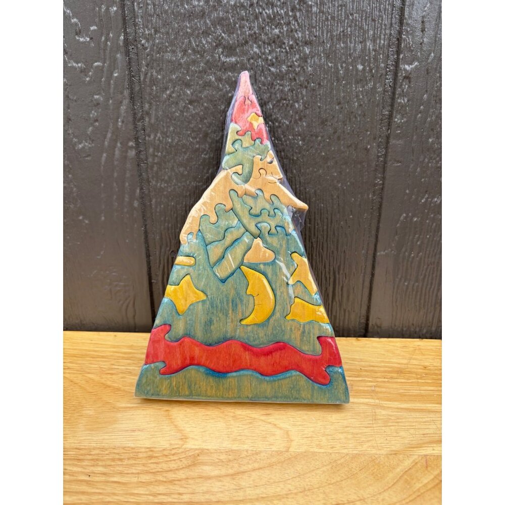 Wooden Christmas Tree Puzzle With Moon & Star Design
